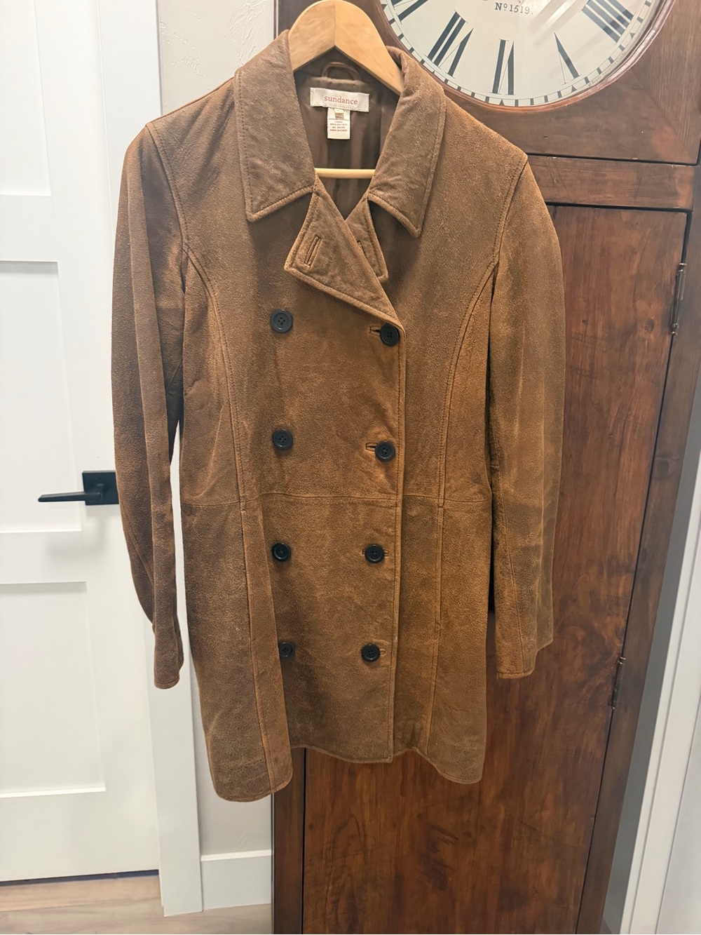 Sundance Tan Brown Double-Breasted Suede Pea Coat